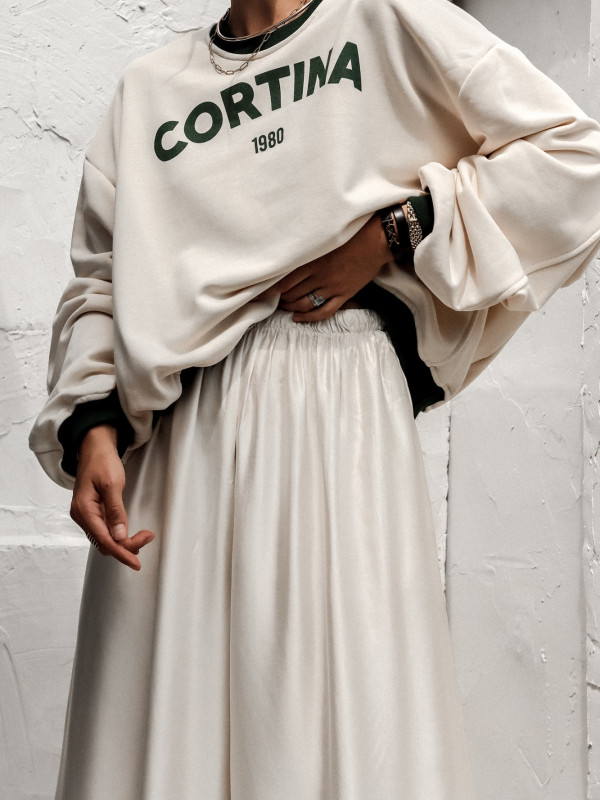 BLUZA O KROJU OVERSIZE CORTINA 1980 ECRU-ZIELONA