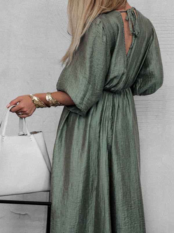 SUKIENKA CARTER Z DEKOLTEM NA PLECACH KHAKI - TENCEL 6