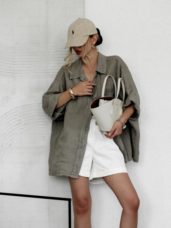 KOSZULA BLAKELY LNIANA O KROJU OVERSIZE KHAKI 3