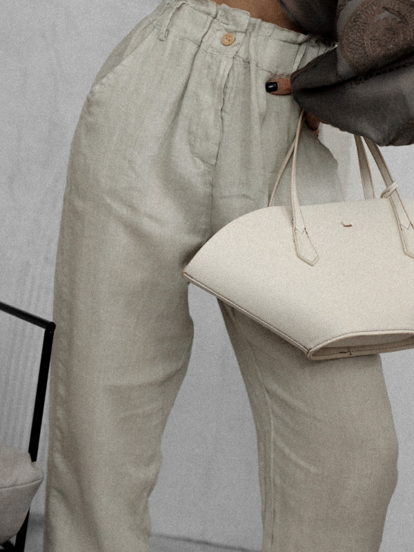 SPODNIE JASMINE TYPU PAPER BAG BEŻOWE - LEN