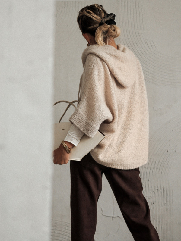 MOHEROWY SWETER SIDEWALK FLOW Z KAPTUREM BEŻOWY 3