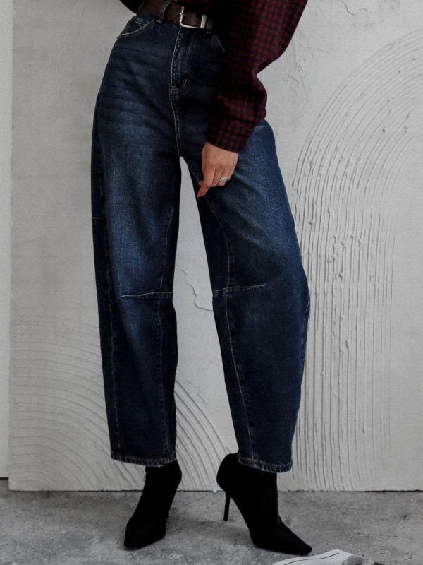 SPODNIE DENIM OLD CITY EDGE O KROJU BARREL CIEMNONIEBIESKIE