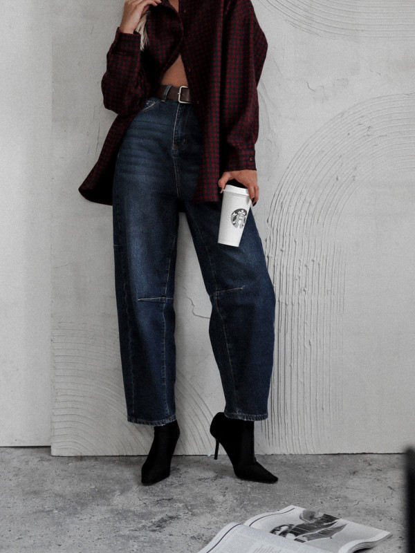 SPODNIE DENIM OLD CITY EDGE O KROJU BARREL CIEMNONIEBIESKIE 1