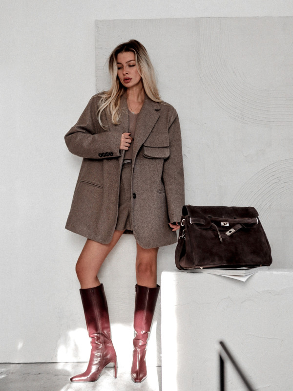MARYNARKA BOSS MODE TYPU OVERSIZE W JODEŁKĘ BRĄZOWA