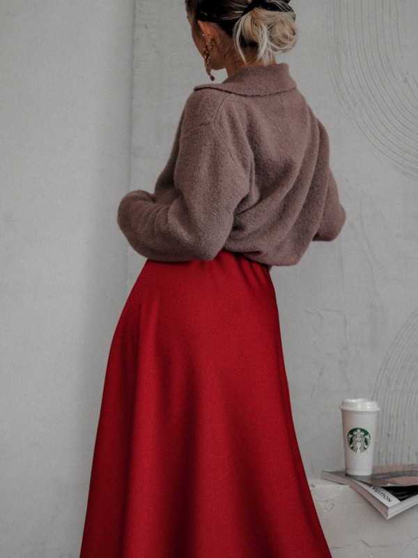 SWETER MIDNIGHT DRAPE Z KOŁNIERZEM TYPU POLO Z ALPAKI - TAUPE 1